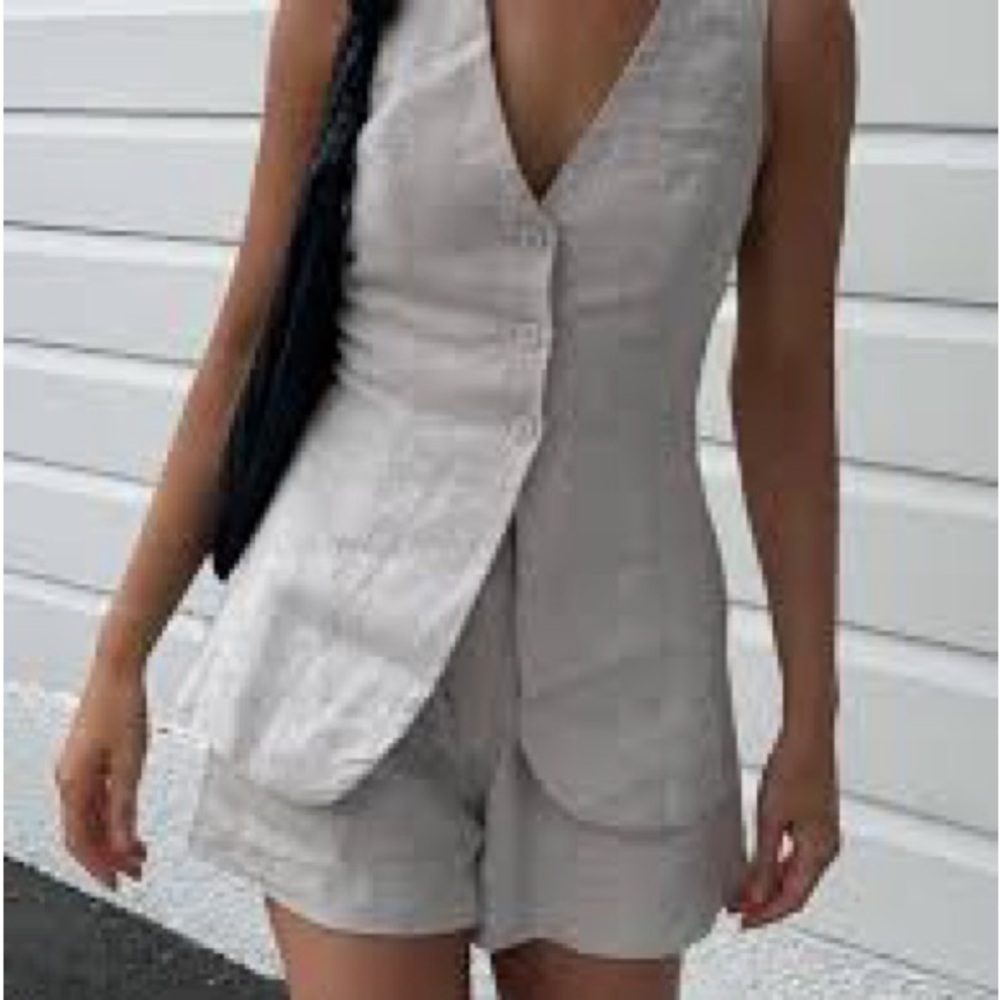 NWT Commense Drawstring Split Casual Shorts Set - Light Grey
